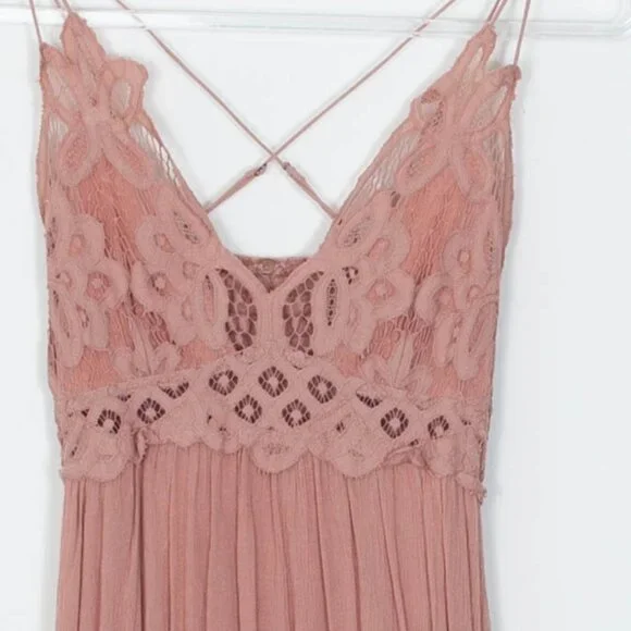 Free People One Adella Lace Slip Maxi Dress Rose Pink Womens Size Small - Picture 7 of 16